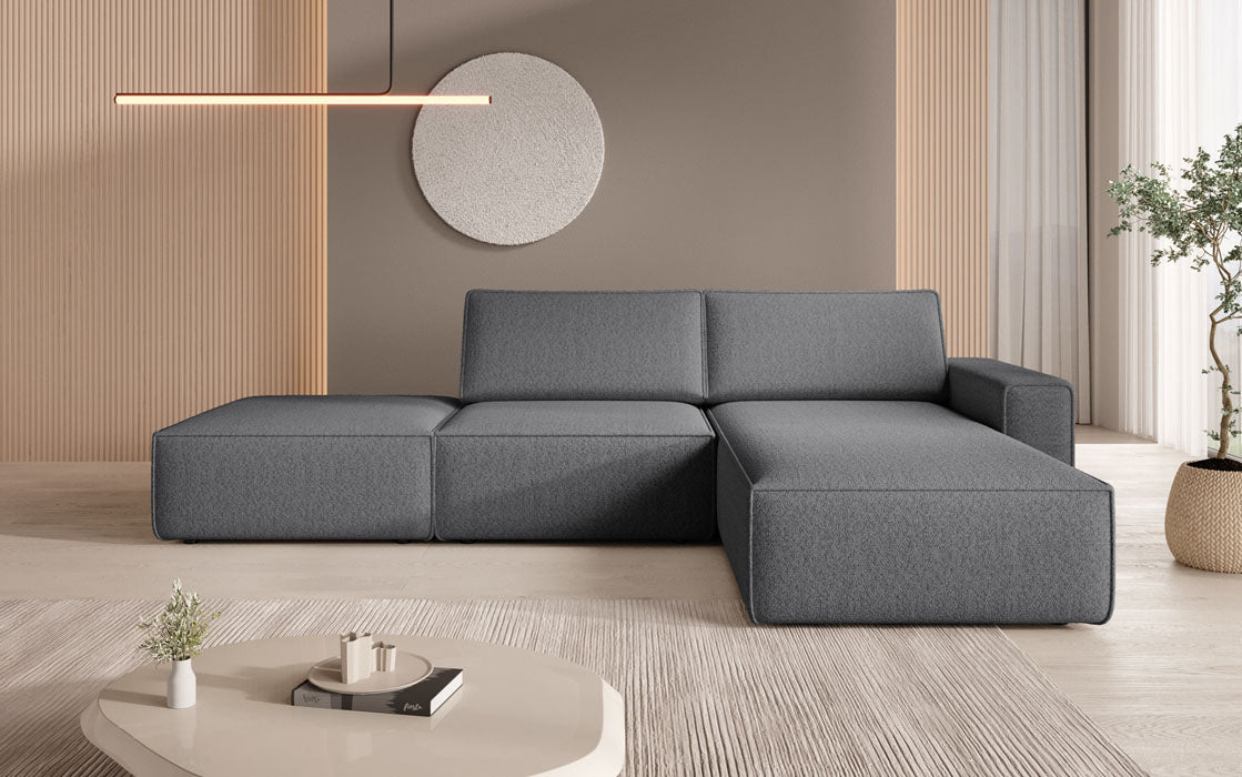 Canapé d'angle modulaire Yuma avec pouf en Bouclé