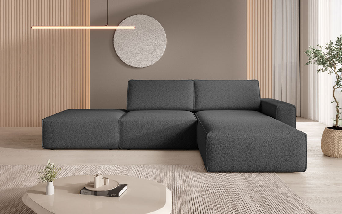 Canapé d'angle modulaire Yuma avec pouf en Bouclé