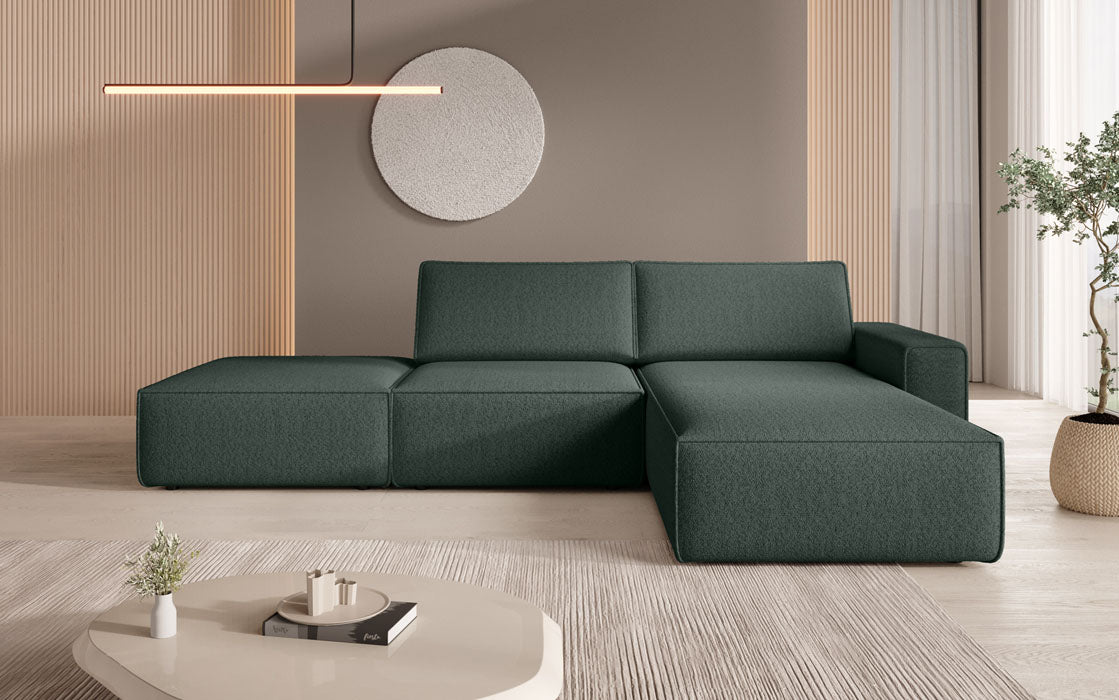 Canapé d'angle modulaire Yuma avec pouf en Bouclé