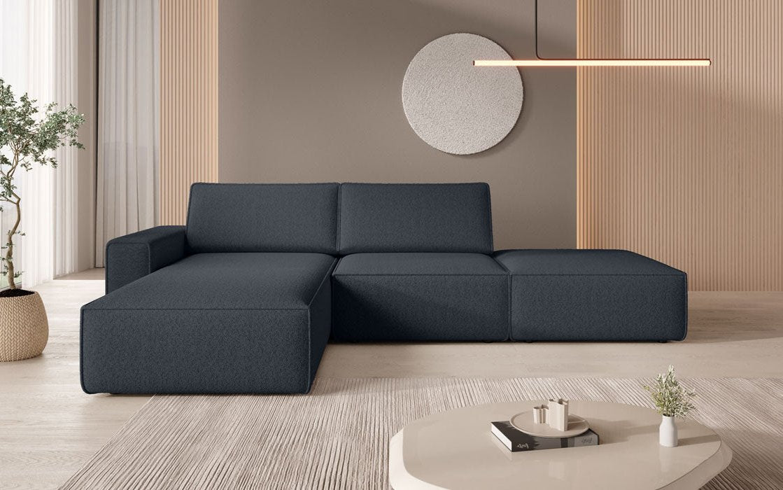 Canapé d'angle modulaire Yuma avec pouf en Bouclé