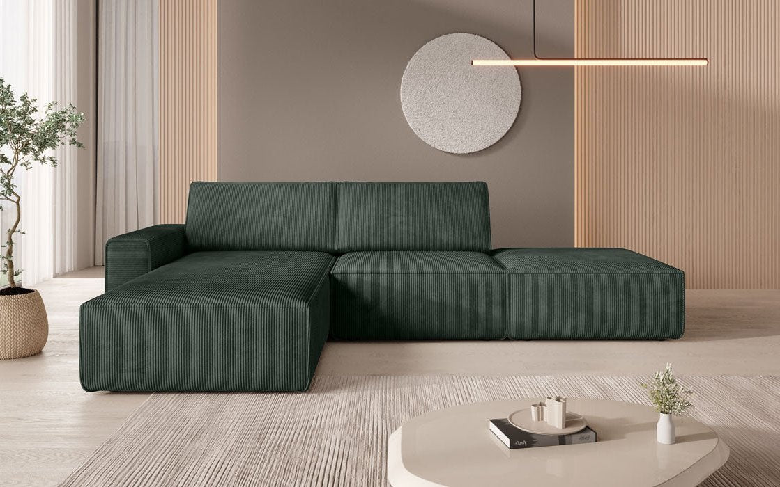Canapé d'angle modulaire Yuma avec pouf en Côtelé