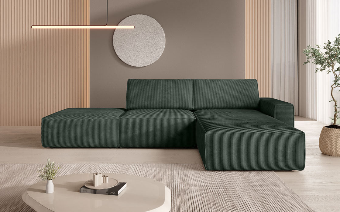 Canapé d'angle modulaire Yuma avec pouf en Côtelé
