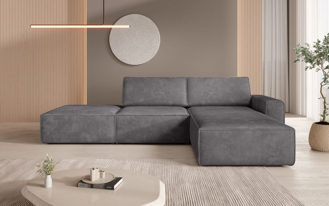 Canapé d'angle modulaire Yuma avec pouf en Côtelé