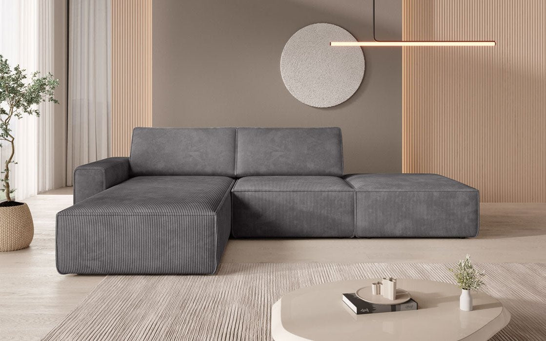 Canapé d'angle modulaire Yuma avec pouf en Côtelé