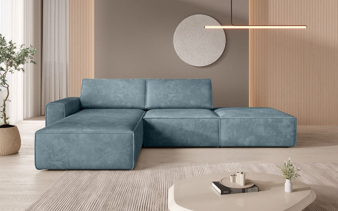 Canapé d'angle modulaire Yuma avec pouf en Côtelé