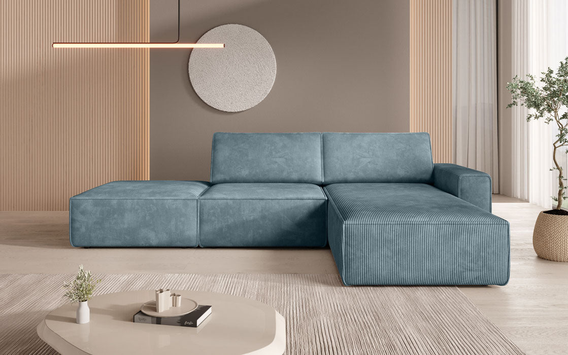 Canapé d'angle modulaire Yuma avec pouf en Côtelé