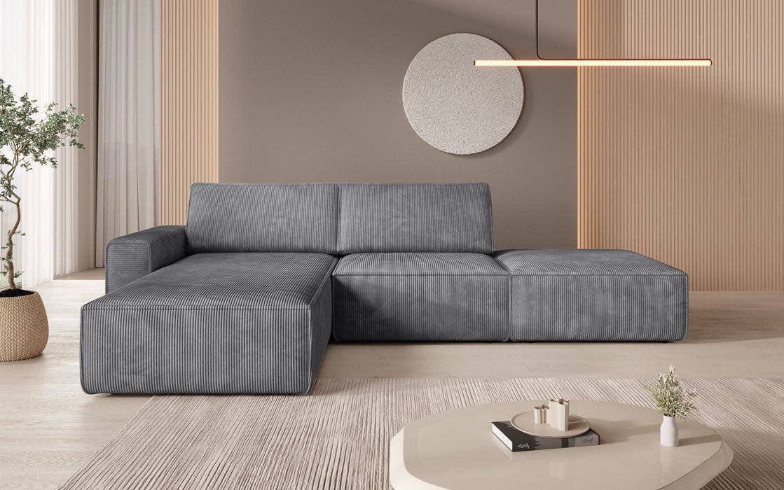 Canapé d'angle modulaire Yuma avec pouf en Côtelé