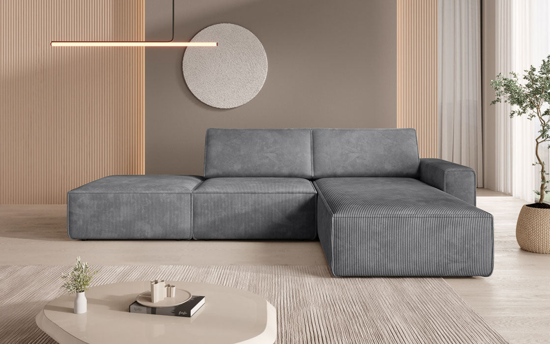 Canapé d'angle modulaire Yuma avec pouf en Côtelé