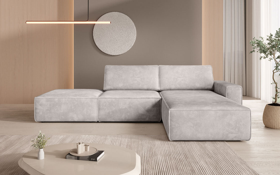 Canapé d'angle modulaire Yuma avec pouf en Côtelé