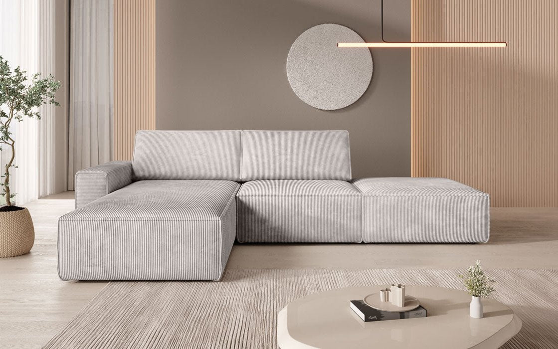 Canapé d'angle modulaire Yuma avec pouf en Côtelé