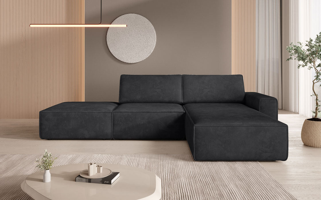 Canapé d'angle modulaire Yuma avec pouf en Côtelé