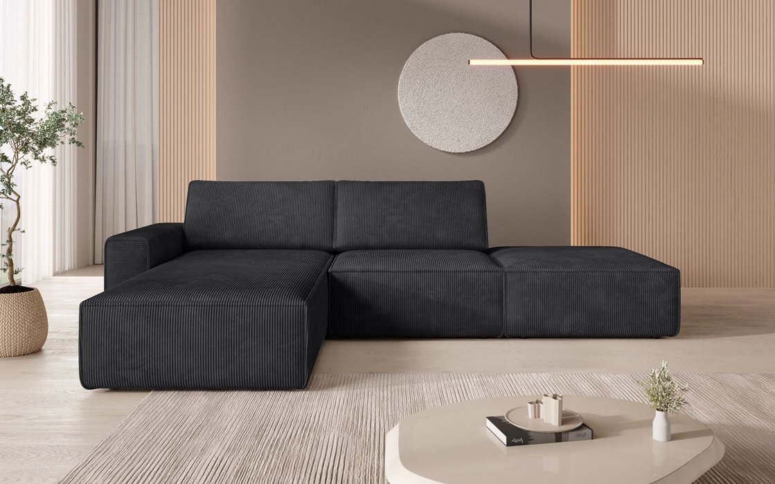 Canapé d'angle modulaire Yuma avec pouf en Côtelé