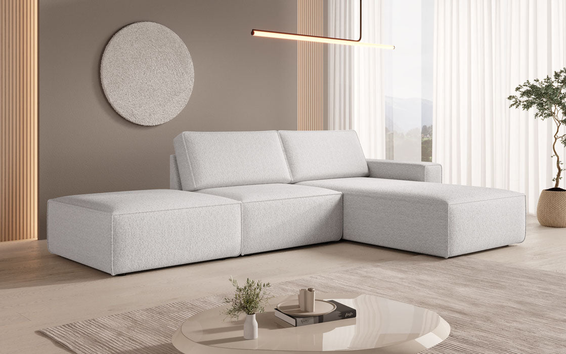 Canapé d'angle modulaire Yuma avec pouf en Bouclé