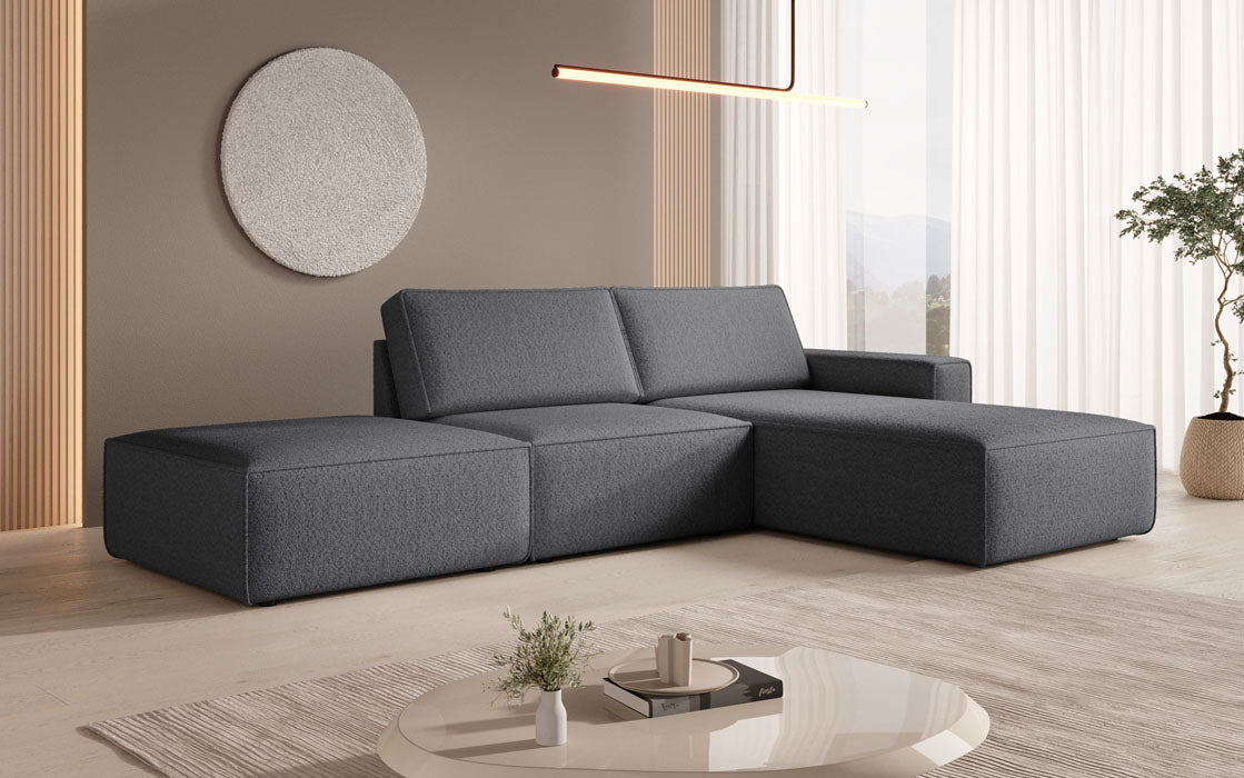 Canapé d'angle modulaire Yuma avec pouf en Bouclé