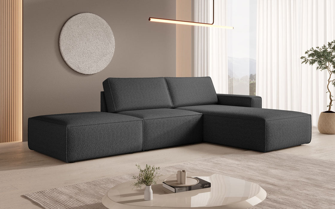 Canapé d'angle modulaire Yuma avec pouf en Bouclé