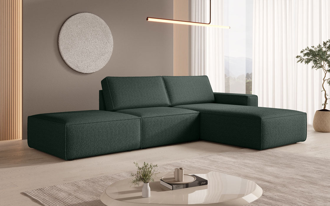 Canapé d'angle modulaire Yuma avec pouf en Bouclé
