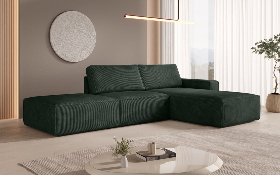 Canapé d'angle modulaire Yuma avec pouf en Côtelé