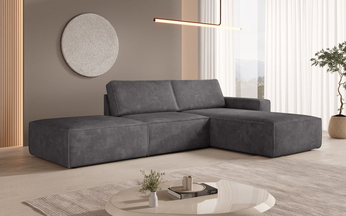 Canapé d'angle modulaire Yuma avec pouf en Côtelé