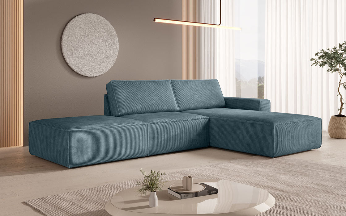 Canapé d'angle modulaire Yuma avec pouf en Côtelé
