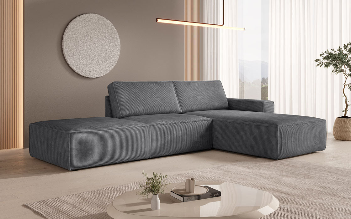 Canapé d'angle modulaire Yuma avec pouf en Côtelé
