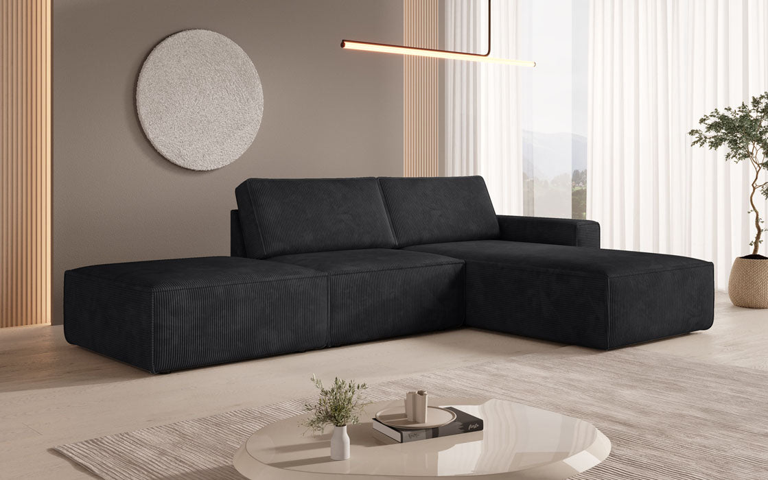 Canapé d'angle modulaire Yuma avec pouf en Côtelé