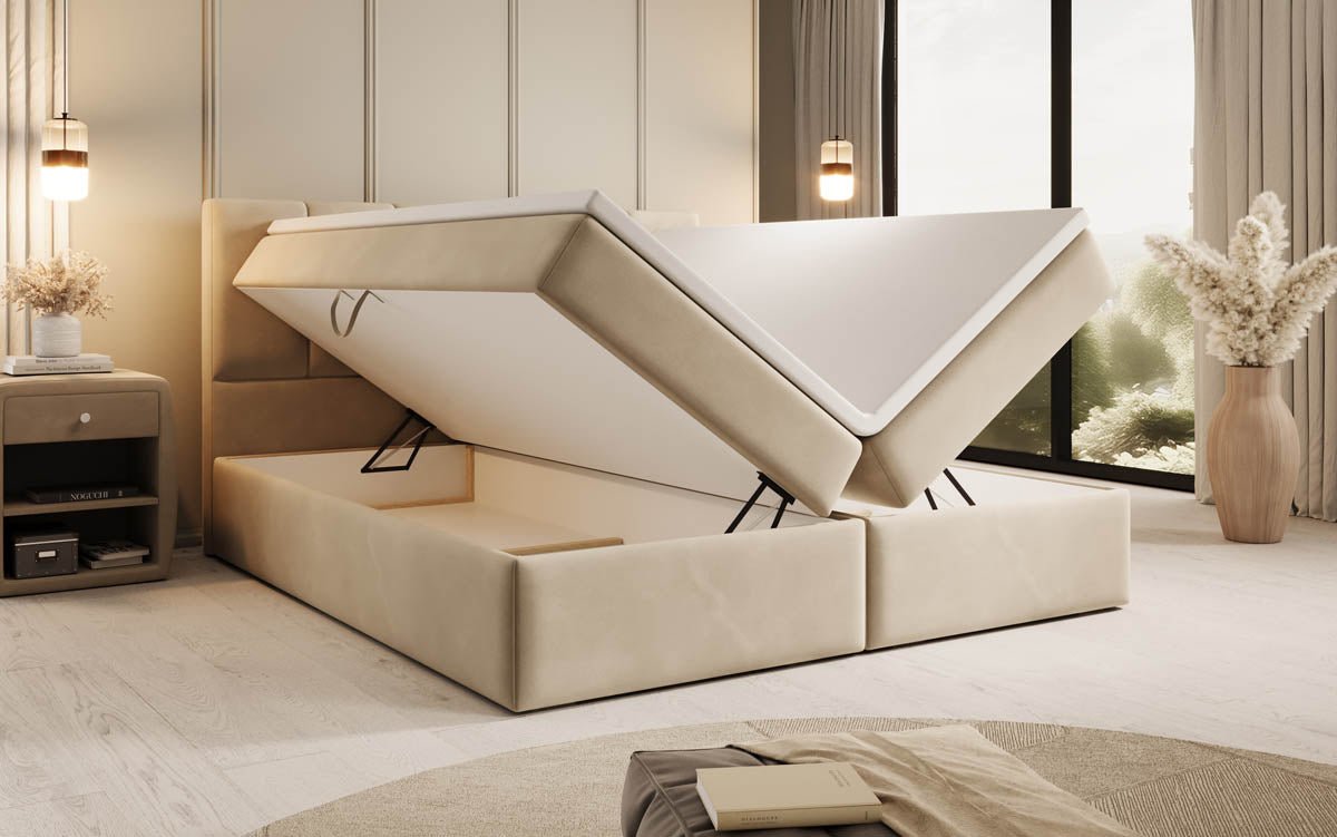 Lit boxspring Aurelia Velours avec espace de rangement