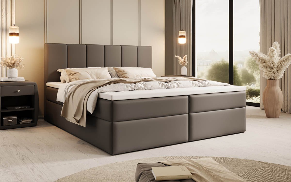 Lit boxspring Aurelia en Similicuir avec espace de rangement