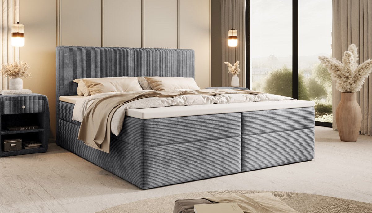 Lit boxspring Aurelia Côtelé avec espace de rangement