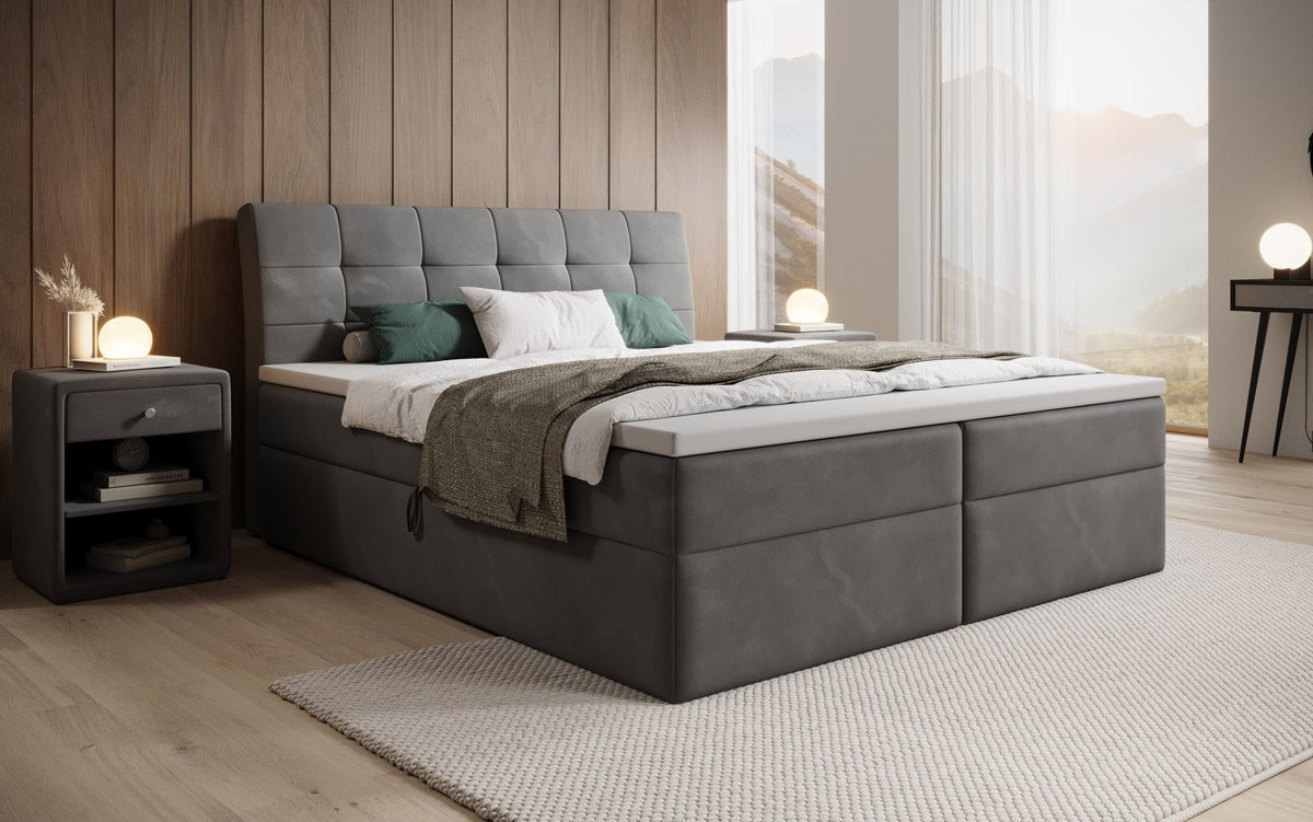 Amalia Velvet Box Spring Bed with Storage