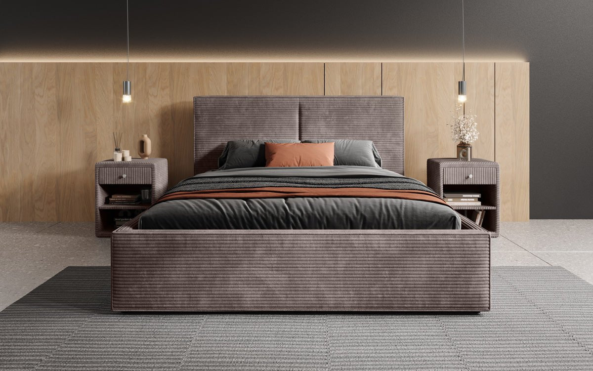 Lit capitonné designer Elara en Côtelé avec espace de rangement