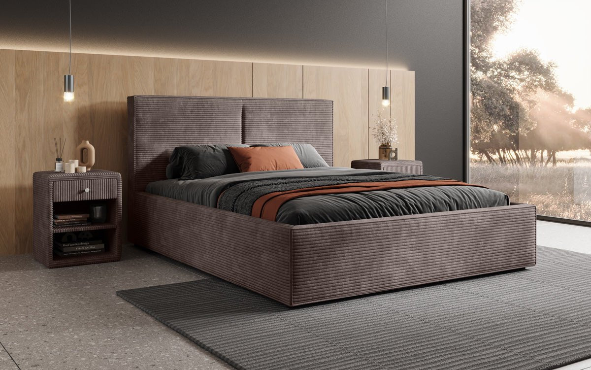 Lit capitonné designer Elara en Côtelé avec espace de rangement