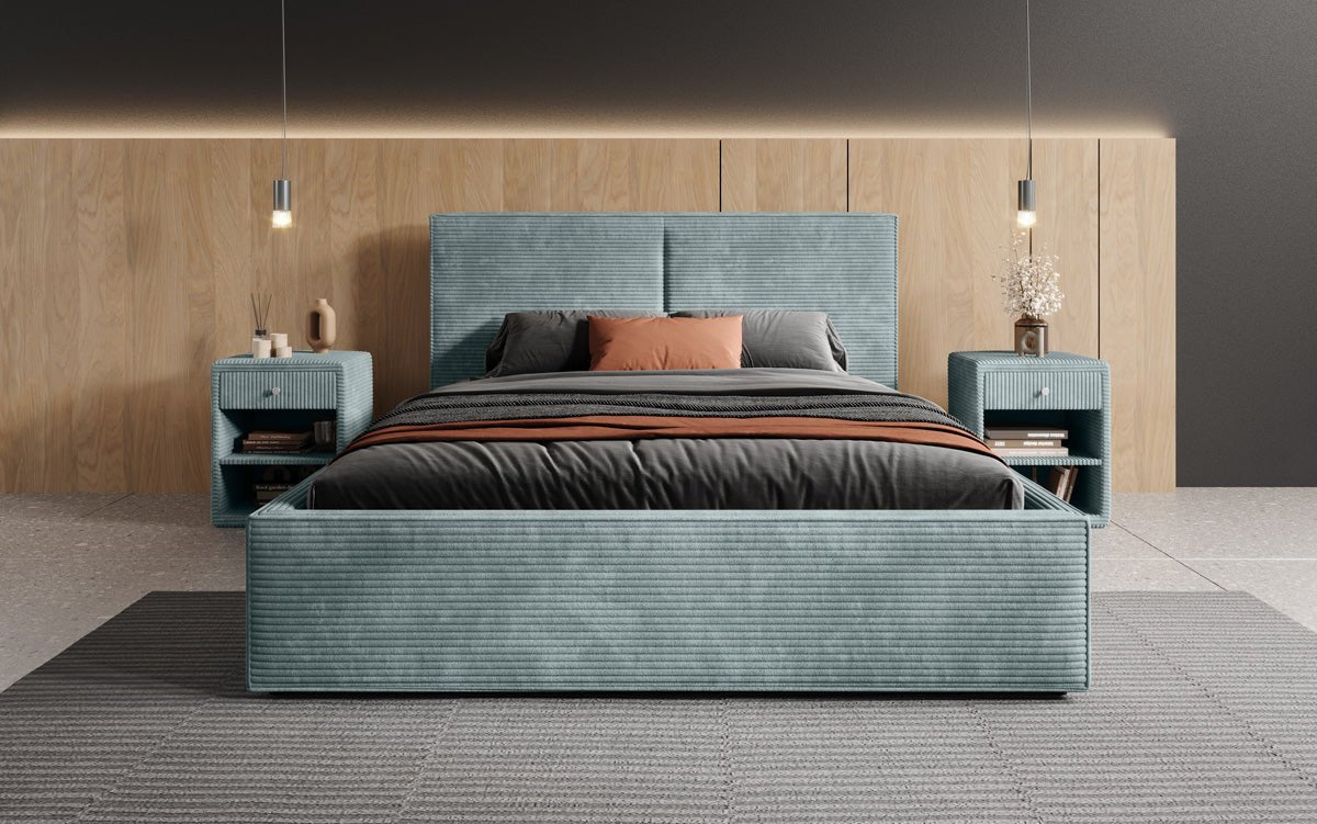 Lit capitonné designer Elara en Côtelé avec espace de rangement
