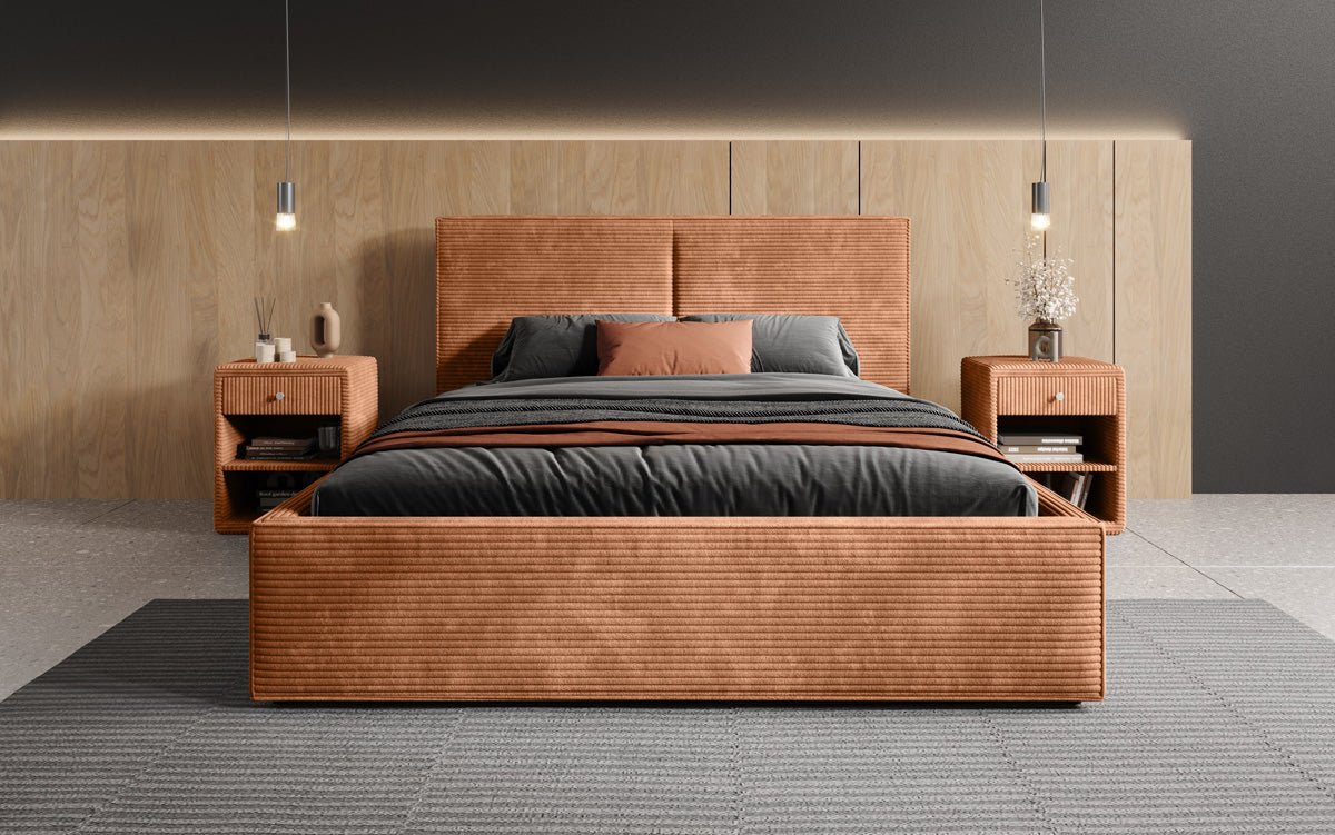 Lit capitonné designer Elara en Côtelé avec espace de rangement