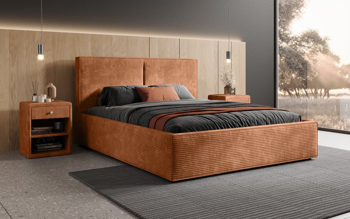 Lit capitonné designer Elara en Côtelé avec espace de rangement