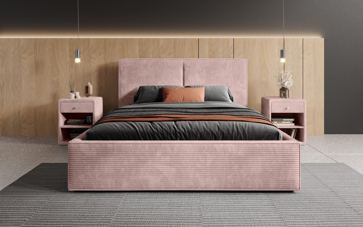 Lit capitonné designer Elara en Côtelé avec espace de rangement