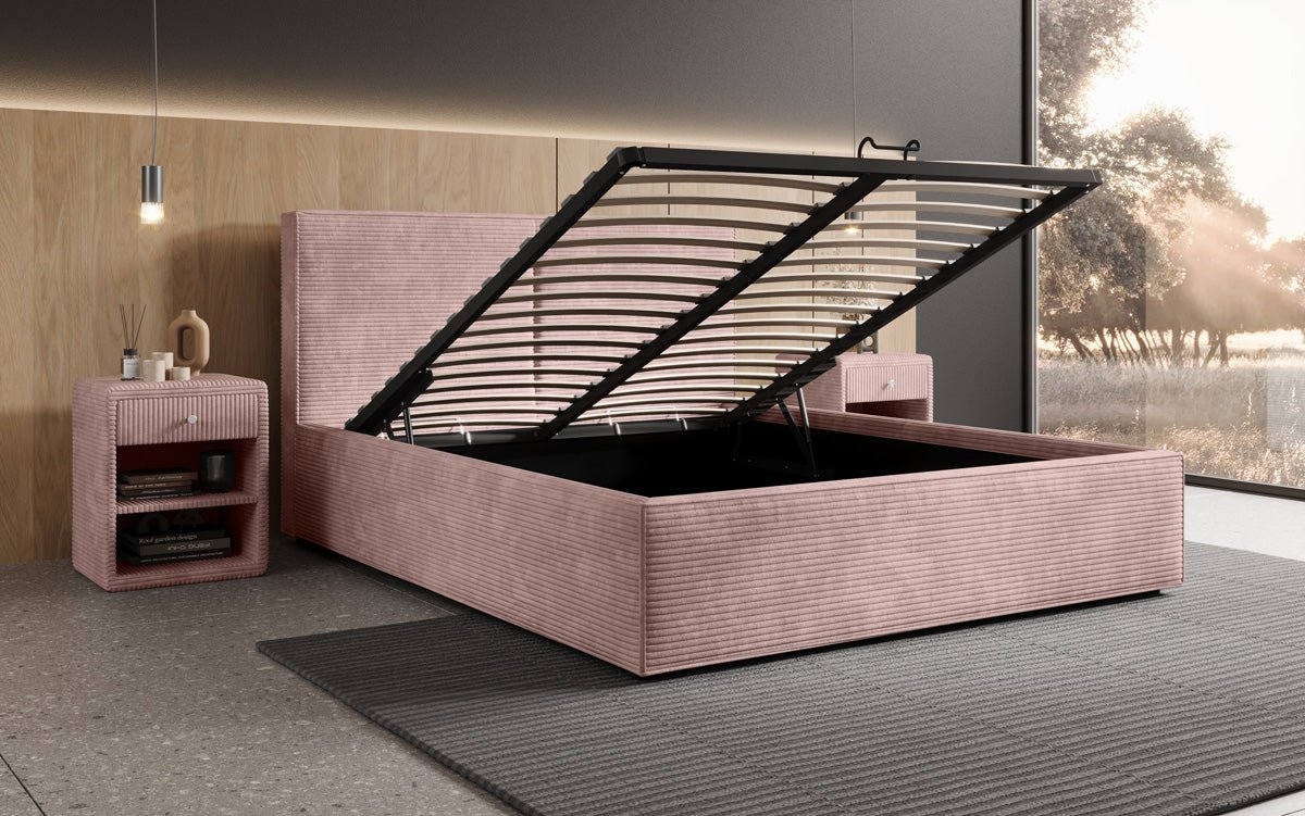 Lit capitonné designer Elara en Côtelé avec espace de rangement
