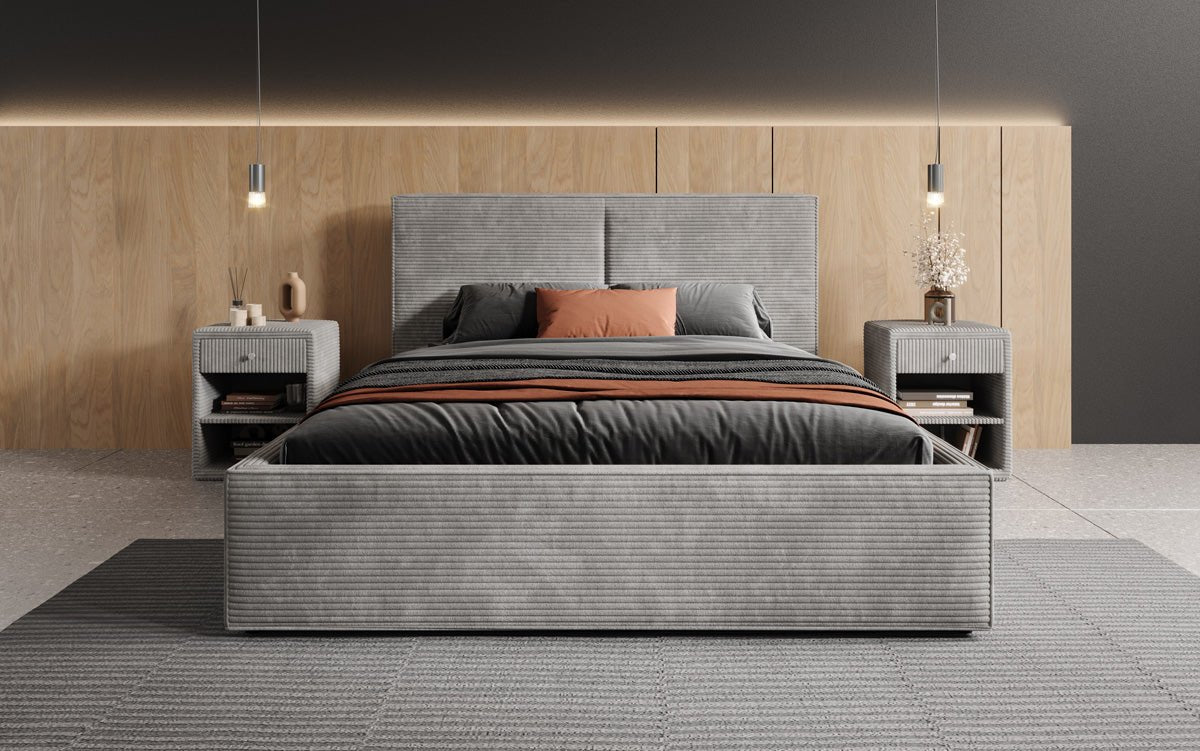 Lit capitonné designer Elara en Côtelé avec espace de rangement