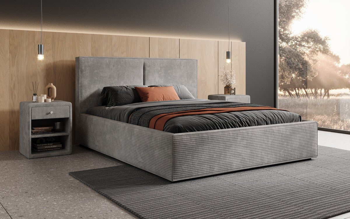 Lit capitonné designer Elara en Côtelé avec espace de rangement