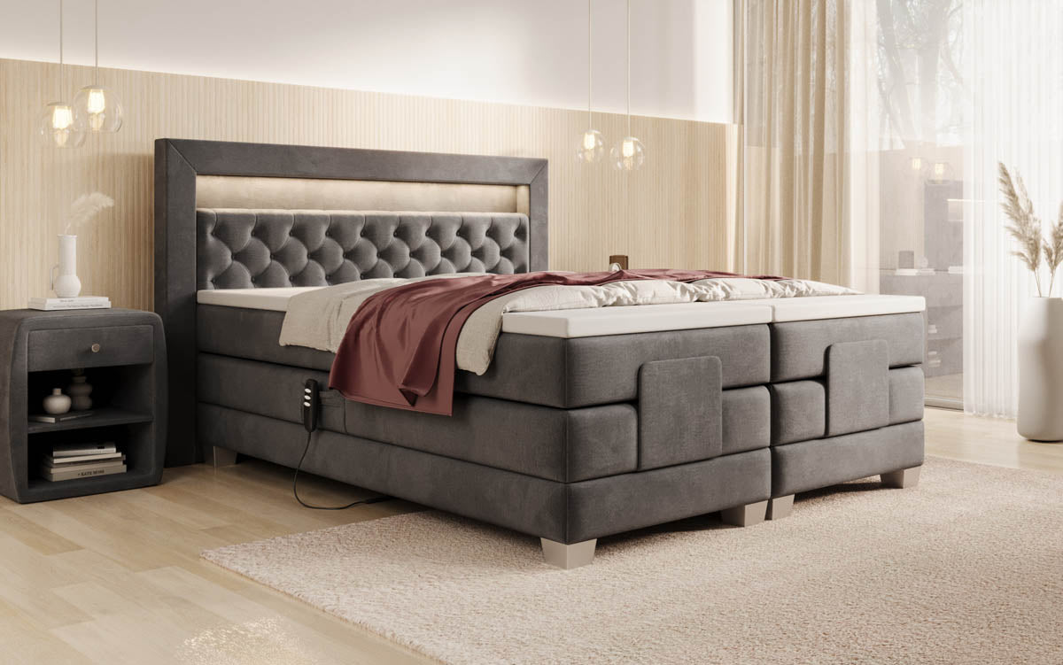 Lit boxspring Velora Velours réglable électriquement avec LED