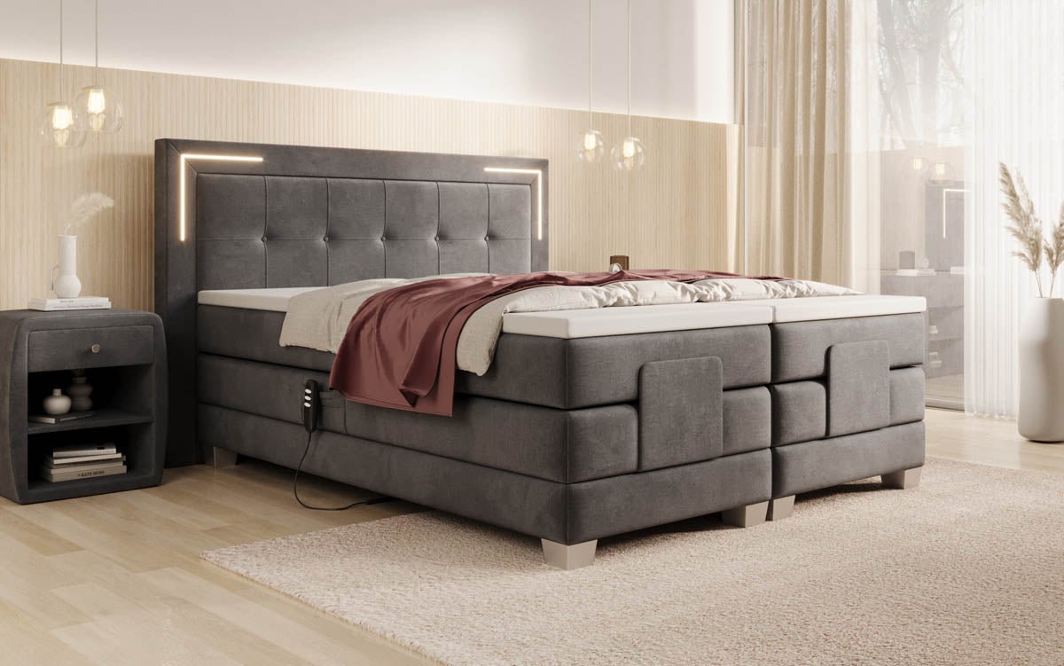 Lit boxspring Noctis Velours à réglage électrique avec LED