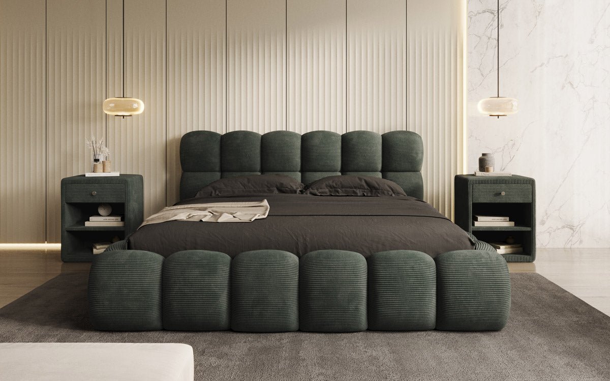 Designer Polsterbett Boston Ribstof met opbergruimte