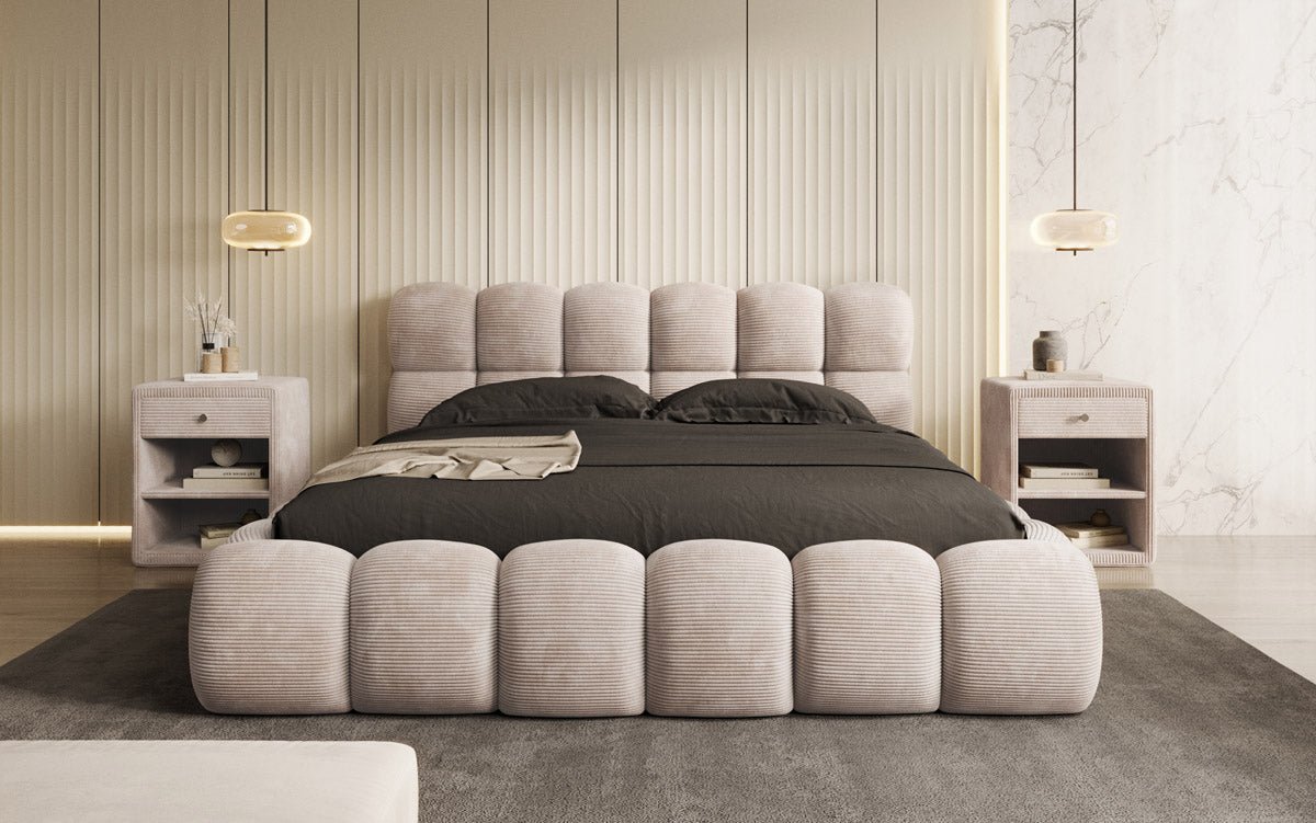 Designer Polsterbett Boston Ribstof met opbergruimte