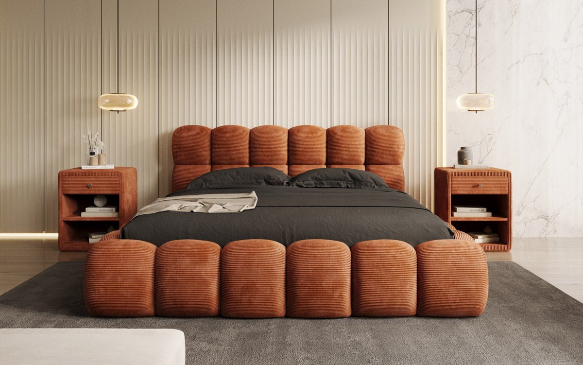 Designer Polsterbett Boston Ribstof met opbergruimte