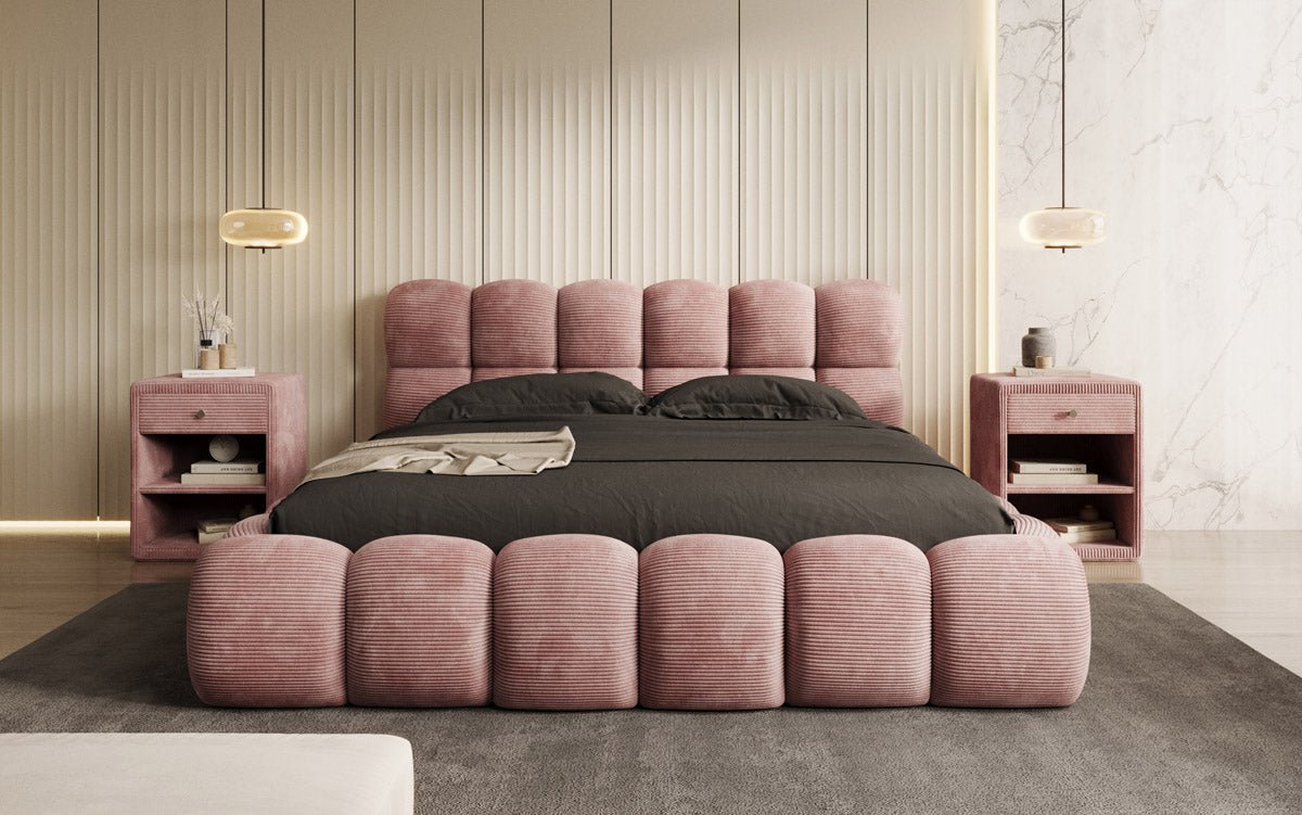 Designer Polsterbett Boston Ribstof met opbergruimte