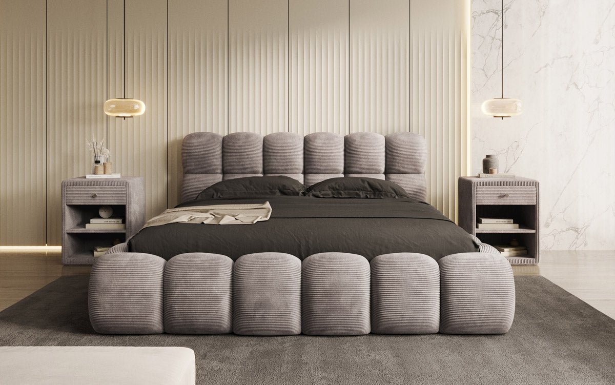 Designer Polsterbett Boston Ribstof met opbergruimte