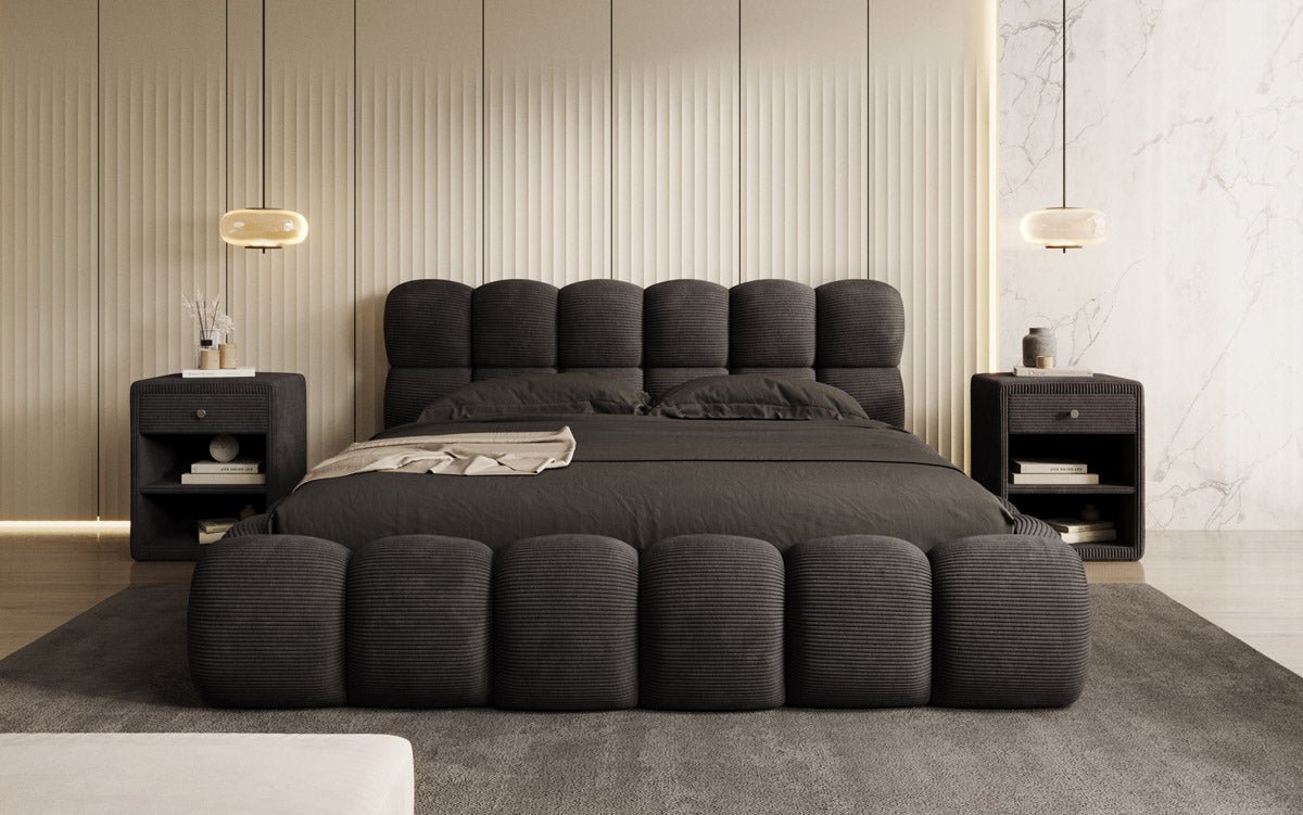 Designer Polsterbett Boston Ribstof met opbergruimte
