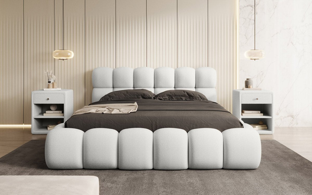 Designer gestoffeerd bed Boston Bouclé met opbergruimte