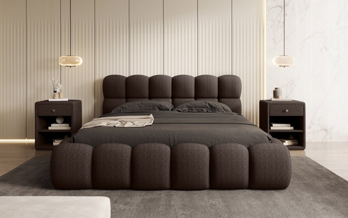 Designer gestoffeerd bed Boston Bouclé met opbergruimte