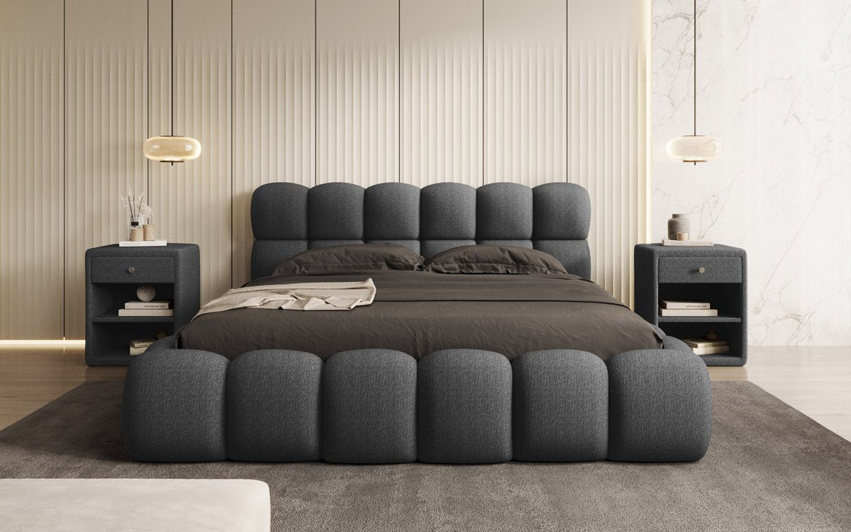 Designer gestoffeerd bed Boston Bouclé met opbergruimte