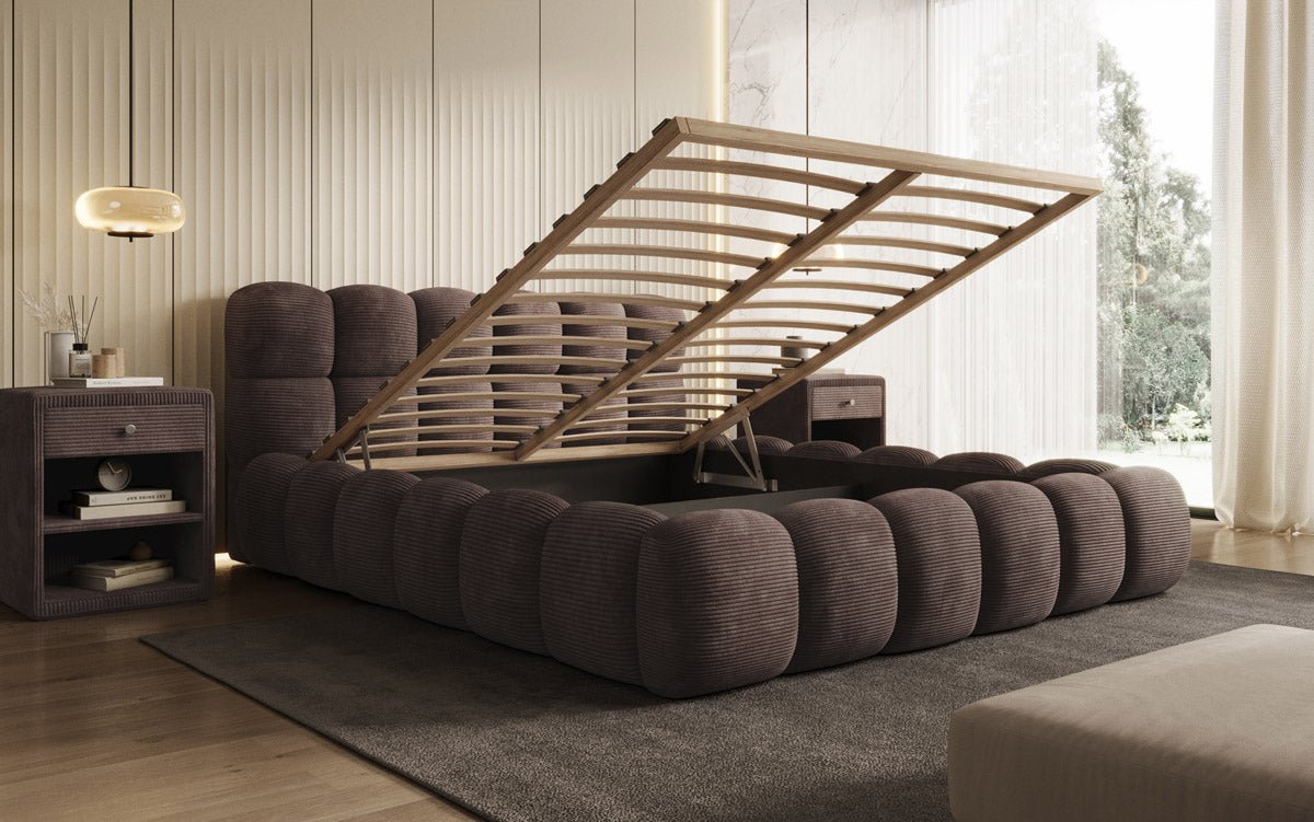 Designer Polsterbett Boston Ribstof met opbergruimte